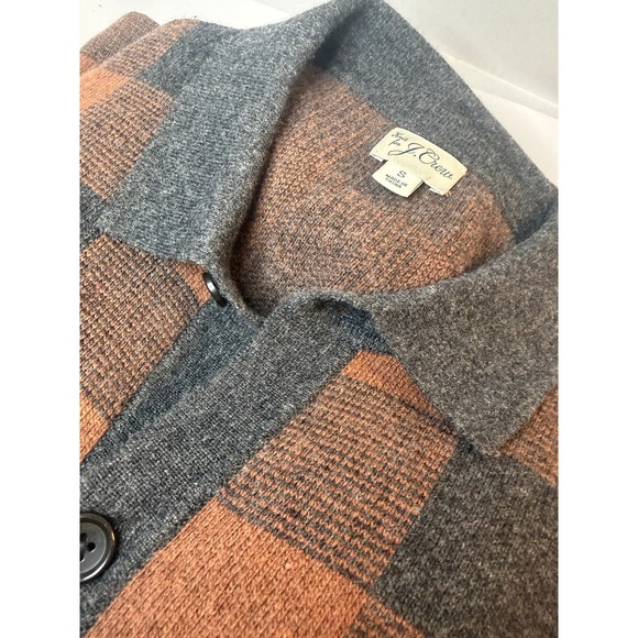 J Crew Mens Merino Wool Plaid Collared Polo Rugby Cardigan Sweater Grandpacore S - Picture 3 of 7